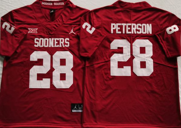 Men Oklahoma Sooners #28 Peterson Red 2025 NCAA Jersey